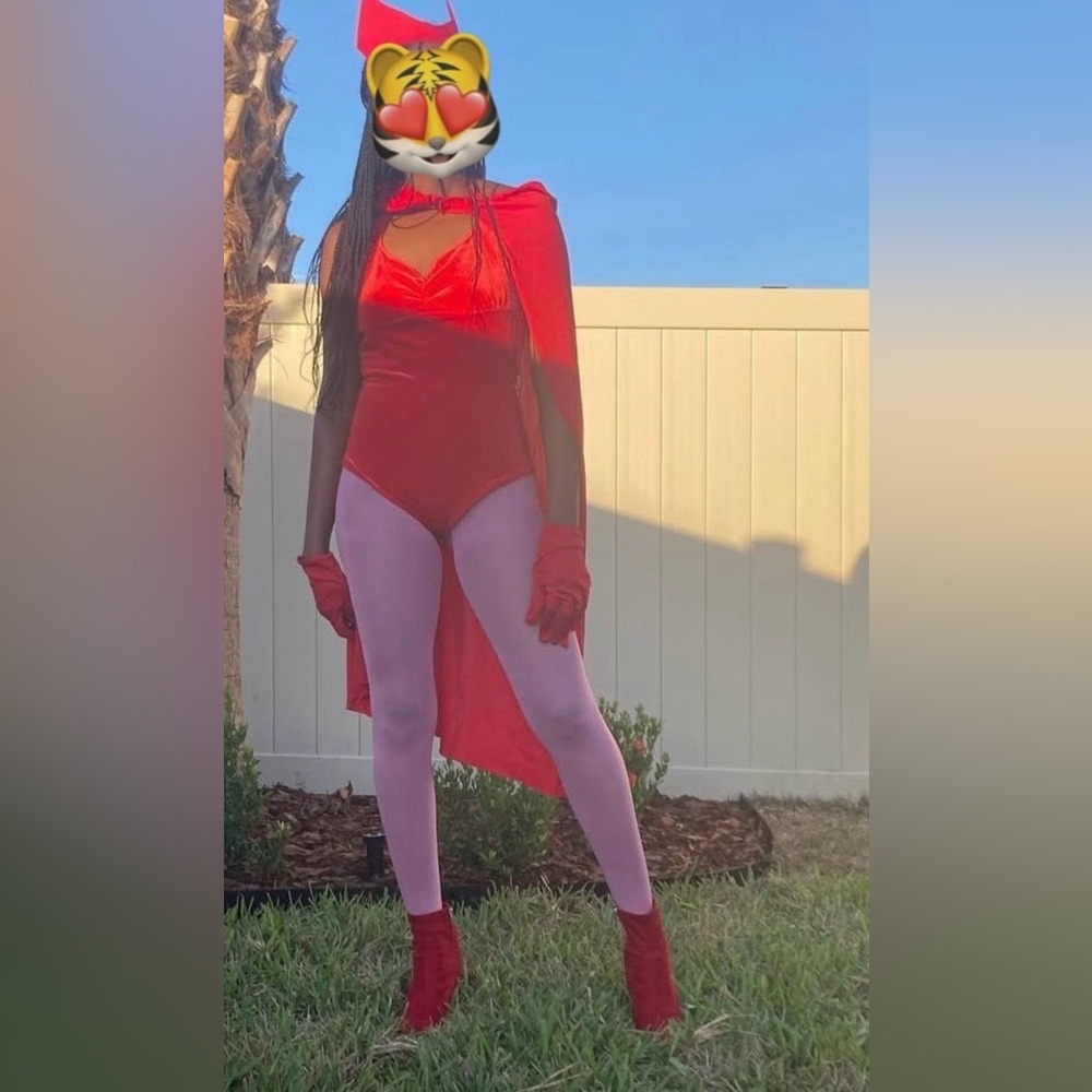 Red Cape and Bodysuit Costume with Pink Tights